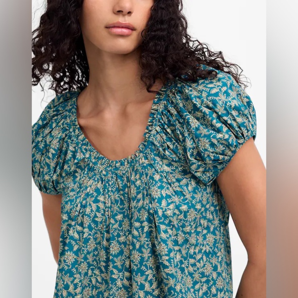 🛍 2/$18 Madewell NWOT Eloise Ditsy Floral Green Top Puff Sleeves Size 2